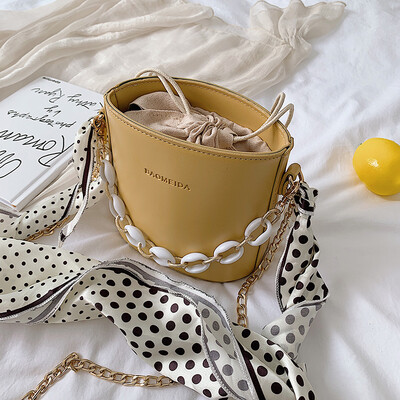 

Summer mini bag Korean version of Joker scarves portable womens bag new 2019 simple shoulder slung bucket bag