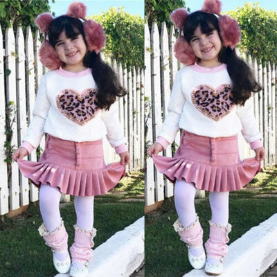 

Sweet Baby Girl Long Sleeve Shirt Pleated Skirt Dress Outfit Toddler Kid Clothes