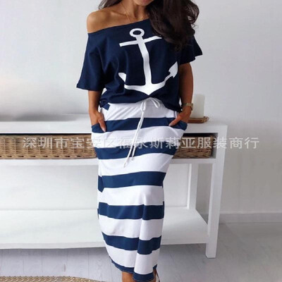 

AliExpress ebay Amazon summer new European&American fashion printing two-piece Navy