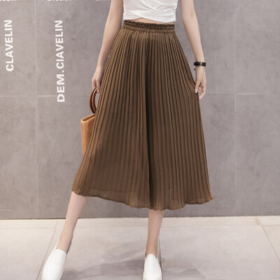 

Fashion Womens High Waist Casual Stretch Pants Wide Leg Solid Pleated Trousers