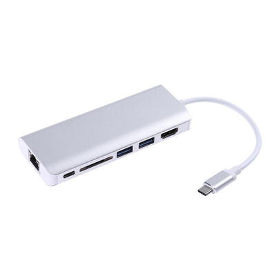

6 in 1 Type-C to USB30 HDMI Type-C RJ45 Network Cable Adapter SD Slot