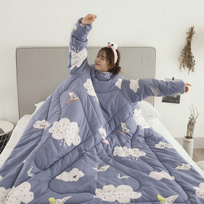 

Gobestart Multifunction Lovers Winter Warm Long Sleeve O-Neck Suit Print Thicken Blanket