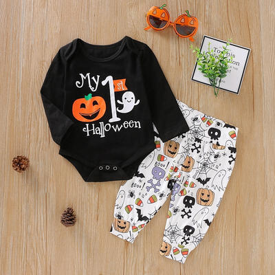 

2PSC Newborn Baby Boys Girls 1st Halloween Clothes Pumpkin RomperPants Outfits