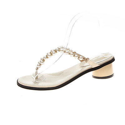 

Summer clip-toed pearl sweds in heels with Korean version of fairy wind inins