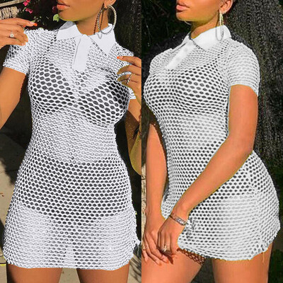 

Women Bathing Suit Mesh Bikini Blouse Swimwear Cover Up Casual Beach Sheer Dress
