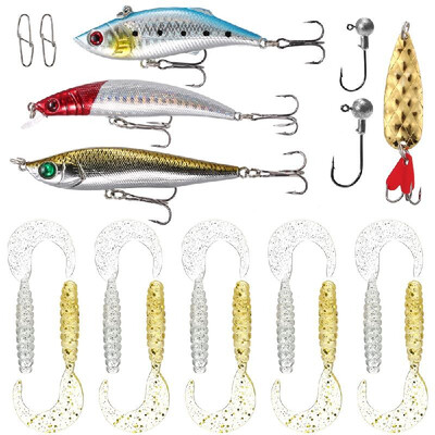

30pcs Fishing Lures Kit Fishing Tackle Box with Jig Head Hooks Soft Baits Hard Baits Spoon Lure