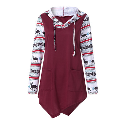 

Starmoon Womens Christmas Long Sleeve V Neck Asymmetric Tunic Hoodie With Kangaroo Pocket