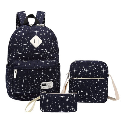 

Tailored 3PC Women Ladies Girl Canvas Laptop Star Handbag Shoulder Backpack Purse Bags