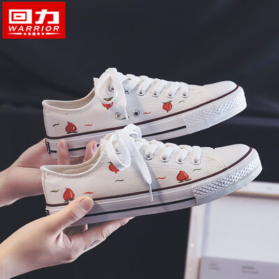 

Hand painted shoes peach ripe white shoes women 2019 tide shoes summer autumn shoes new Korean canvas shoes