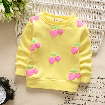 

2019 Baby Girls Sweatshirts Autumn Winter Thicken Warm Children Hoodies Toddler Cherry Printed Long Sleeve Kids T-shirt Clothes