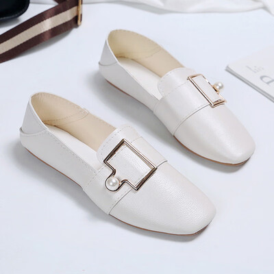 

Two Bean Shoes for Women Spring Single Shoes Flat Bottom Korean Version of Baitao Social Shoes for Students Small Leather Shoes