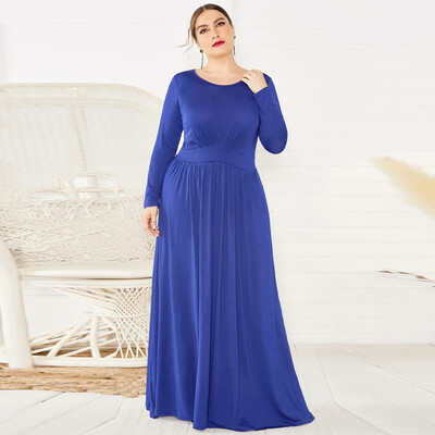 

Roseonmyhand Fashion Women O-Neck Plus Size Solid Long Sleeve Bandage Dress