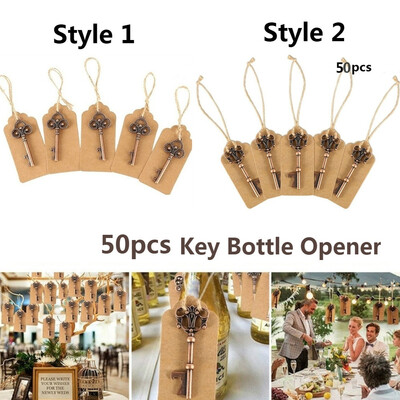

50PCS 2 Styles Vintage Metal Key Bottle Opener Keychain with Paperboard Tag Card Wedding Party Home Decor Special Gifts