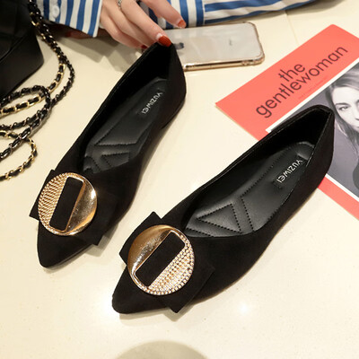 

Flat soled shoes girl four seasons spring version of the Korean version of shallow square head black soft sole single shoe ladle s