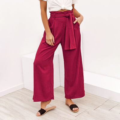 

Starmoon Women Solid Casual Belt High Waisted Loose Wide Leg Pants Yoga Long Trousers