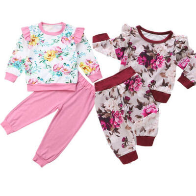 

Baby Kids Girls Tracksuit Floral T Shirt Tops Pants Toddler Clothes Outfits Set