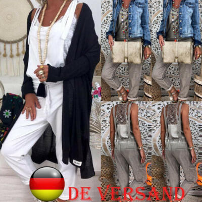 

DE Damen Latzhose Dungarees Trägerhose Leinen Harem Bib Hose Overall Jumpsuit