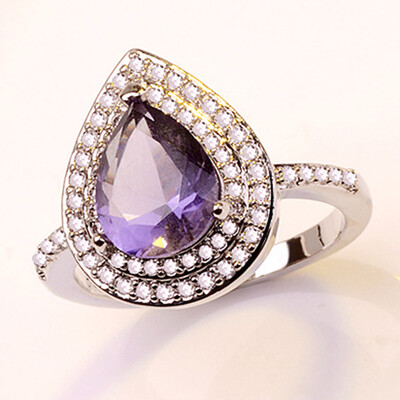 

High Quality Drop Green Crystal Cubic Zirconia Stone Rings For Women Jewelry Water Droplet Pear Ring