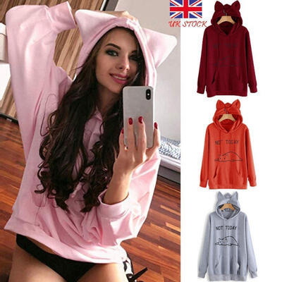

Girls Cat Ear Hoodie Sweater Coat Women Cat Jumpers Cute Hat Pullovers Tops NEW