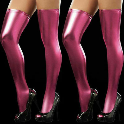 

Womens Wet Look PU Lingerie Leather Thigh High Stockings Stay-Up Leggings