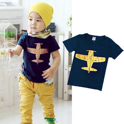 

Plane Print Funny Baby Toddler Boy Kids Short Sleeve Cotton T-shirt Tee Tops 1-8Y