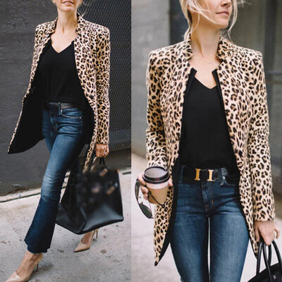 

Leopard Jacket Women Sweater Top Warm Casual Winter Cardigan Long Sleeve Coat