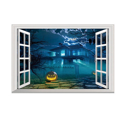 

3D Window Halloween Pumpkin Dark Castle Removable Wall Sticker Home Mural Decor