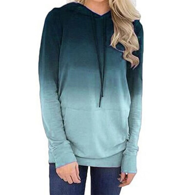 

Autumn&Winter Womens Fashion Printed Pocket Long Sleeved Tops Gradint Hoodies