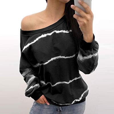 

Tailored Womens Sweatshirt Long Sleeves Striped Print Tie Dyed Pullover Oversized Tops