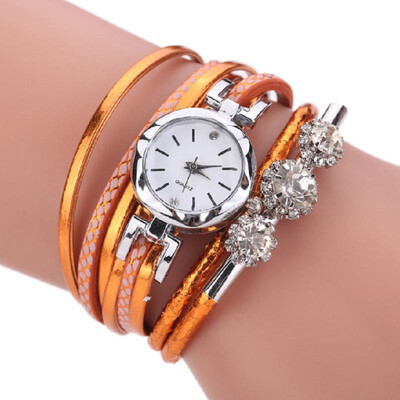 

Womens Bracelet Watch Small Dial Fashion PU Fine Strap Exquisite Diamond Alloy Quartz Watch Bracelet Watch Wholesale Orange