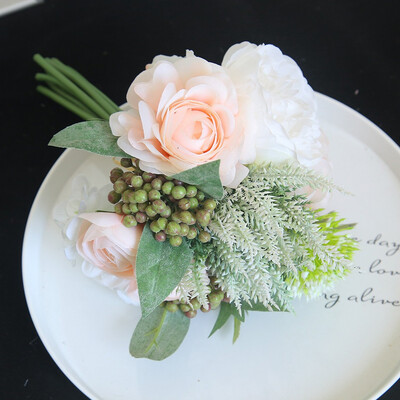 

Gobestart Artificial Rose Flower Peony Flower Leaves Bridal Bouquet Wedding Home Decor
