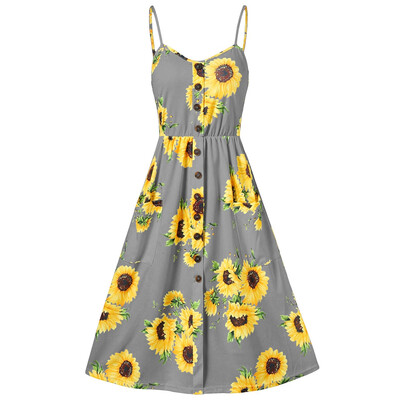 

Spaghetti Strap Sunflower Print Mini Dress