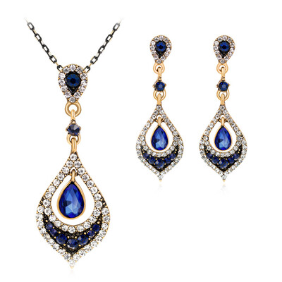 

New Jewelry Sets Crystal RedBlueGreen 3 color created Waterdrop Necklace Earrings Gift