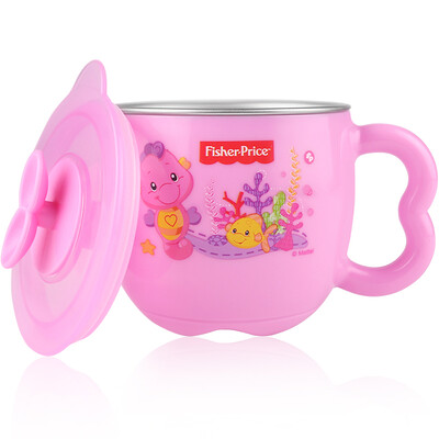 

United States Fisher 316 baby child cup baby cartoon stainless steel single handle milk cup with lid 200ML pink