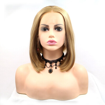 

Amazing Star Lace Frontal Wigs Bob Straight Hair Blonde Color Middle Part Heat Resistant Synthetic Hair