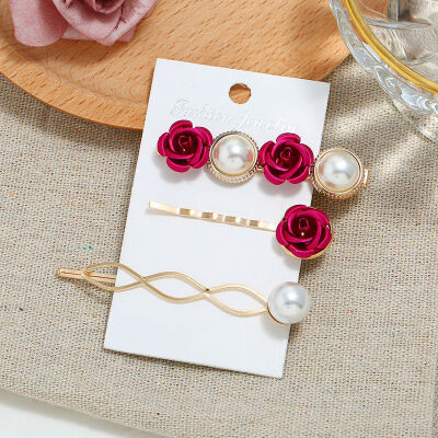 

Pearl Hair Clip Headwear Sweet Pearl Rose Word Clip Side Clip Three piece Sweet Hair Hairband Barrette Headdress Accessories