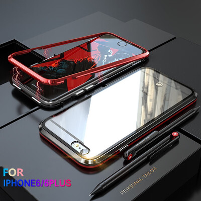 

For iPhone 6 6S 6 6S Plus Case Magnetic Adsorption Metal Bumper 9H Tempered Glass Back Cover Slim Hard Shockproof Phone Case