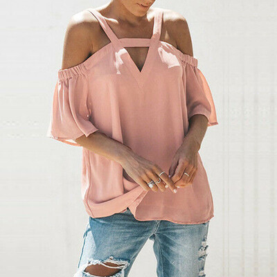 

Women Sexy Summer Loose Blouse Sling T-Shirt Off Shoulder Beach Tops Tee