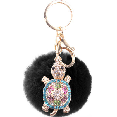 

Rex rabbit hair keychain inlaid colored diamonds turtle three-dimensional graphics girls creative bags exquisite pendant