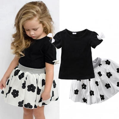 

2pcs Baby Girls Clothes Set Summer Short Sleeve&Tutu Skirt Outfit Little Girl Set