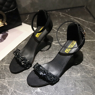 

Roman sandals 2019 new summer fine heel fashion water drill ins fashion fairy style with high heels