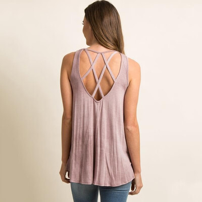 

New Fashion Women Tank Top Solid Crisscross Bandage Hollow Out Sleeveless O-Neck Summer Vest Tops