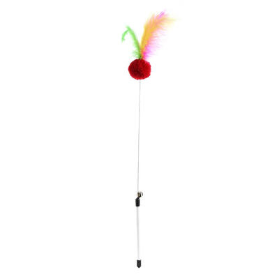 

Feather Steel Wire Plush Ball Cat Stick Kitten Tease Rod Pet Toy with Bell