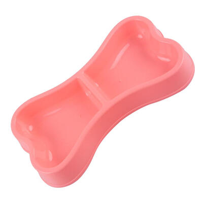 

Plastic Bone Shape Dog Double Bowls Puppy Water Food Feeder Cats Feed Bowl