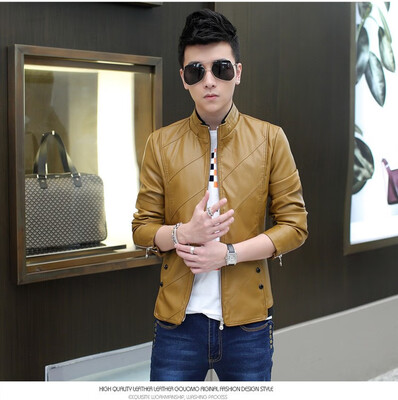 

Mens coat winter new thickened plush leather jacket youth PU leather jacket trendy mens wear