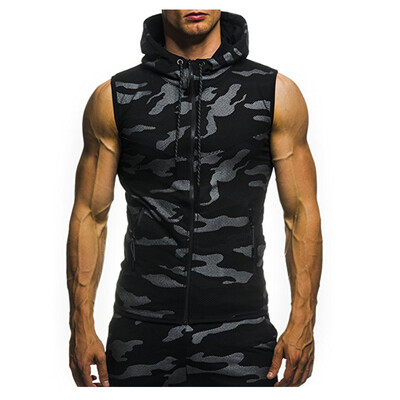 

2018 New Camouflage Digital Printing Zipper Casual Slim Sleeveless Hoodie