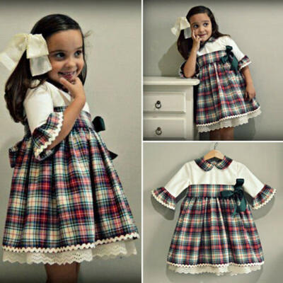 

Vintage Newborn Baby Girl Christmas Thaksgiving Party Lace Flared Swing Dress US