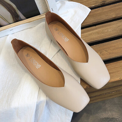 

Fang Tou flat-soled Grandma shoes retro Spring Korean version casual shoes hundred shallow bean shoes single shoes woman