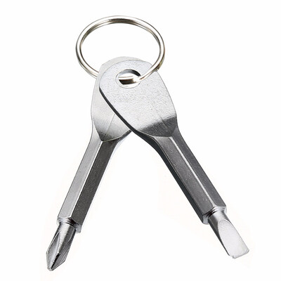 

Portable Flat Head 2 Key Ring Key Chain Screwdriver 2 In 1 Stainless Steel Tool