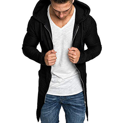 

Gobestart Men Splicing Hooded Solid Trench Coat Jacket Cardigan Long Sleeve Outwear Blouse